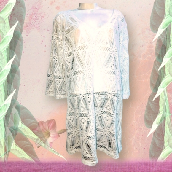 Sheer Crochet Lace Dress Mini Tunic Cover-up White Swimsuit 🤍 Beach - Picture 11 of 11